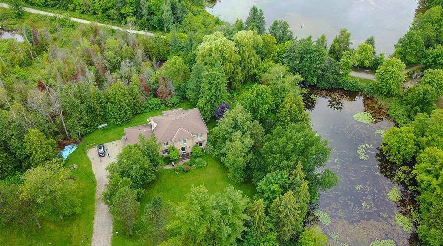 Aerial view of the property from the front