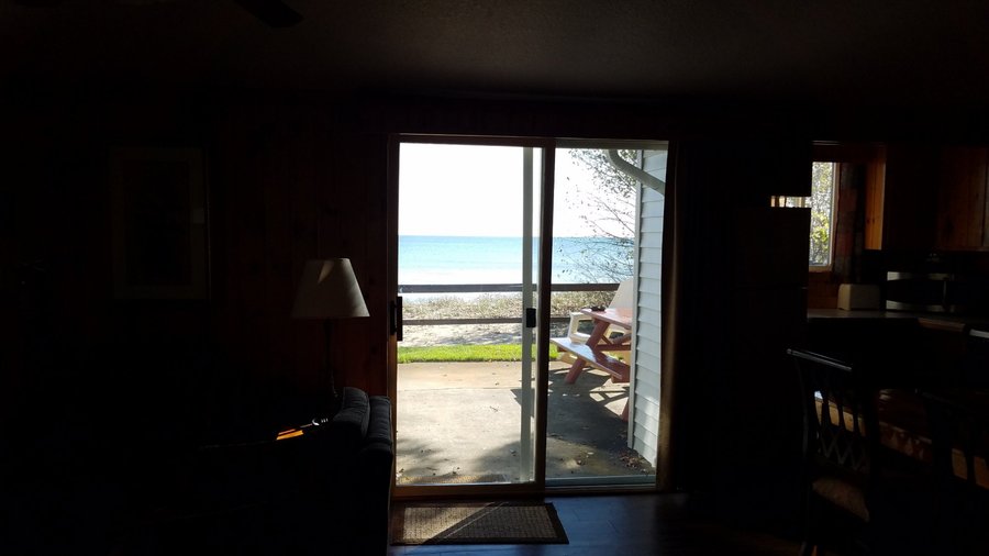 Looking through sliding doors to private deck