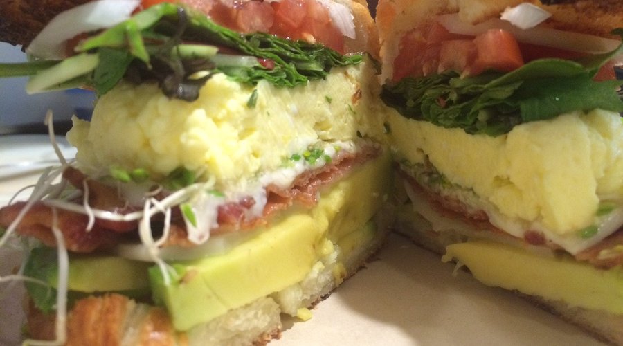 Breakfast sandwich-Organic steamed eggs on a croissant.