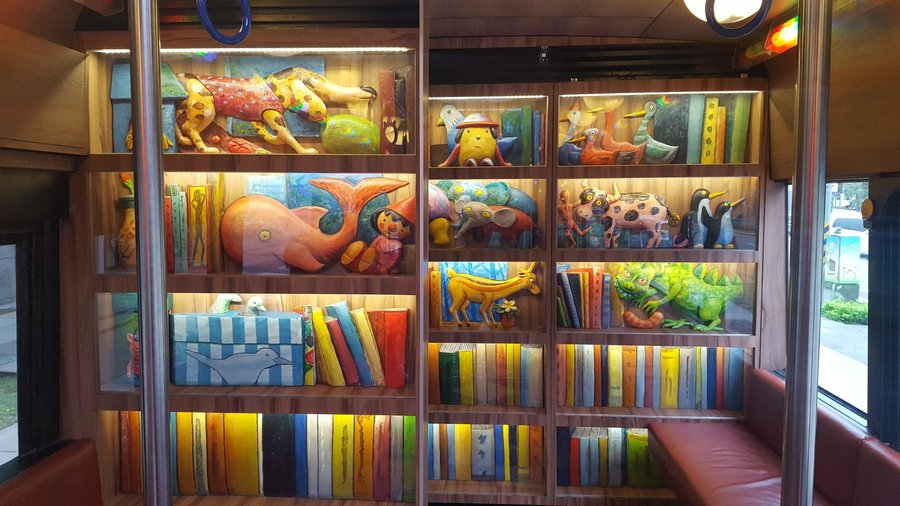 Whimsical interior of the Moon Bus