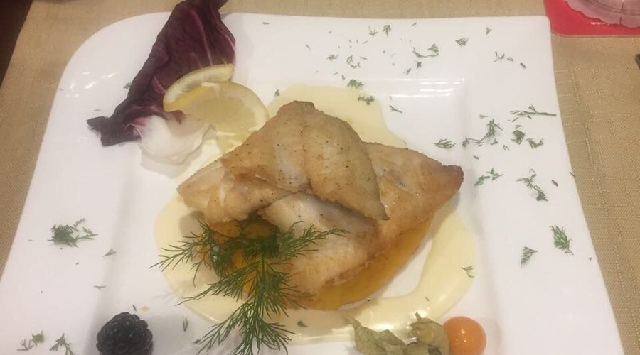 Doradenfilets auf Kürbis-Kartoffelpüree