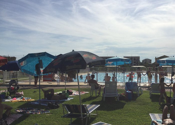 Zona d’erba dove possibile affittare ombrelloni e lettini con vista piscina semi-olimpionica 25 