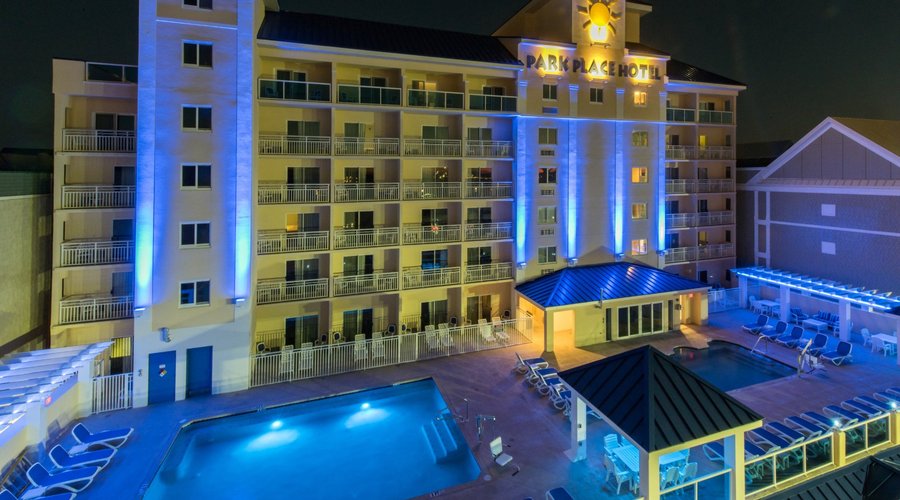 Hotel and Pool Deck at Night