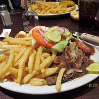 Liver & onions with bacon & fries. The tomato and pickles were off my sis in laws, burger. So Go