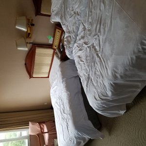 Twin beds. Mountain view