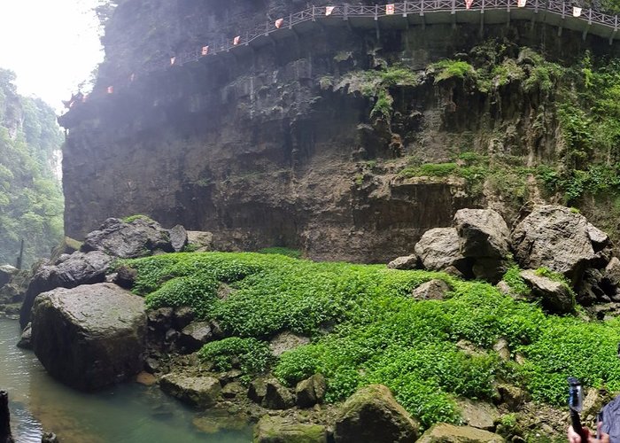 Panoramic view from under the waterfall