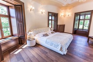 Chateau Appony in Oponice, image may contain: Bed, Lamp, Wood, Interior Design