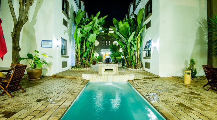 Pool area at night