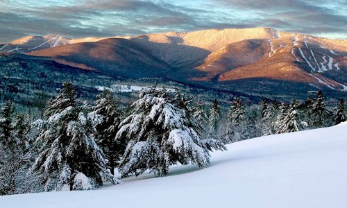 A view of Sugarbush Resort ski trails from the distance.