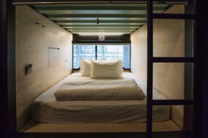 Container Hotel in Ipoh, image may contain: Lighting, Housing, Indoors, Bedroom