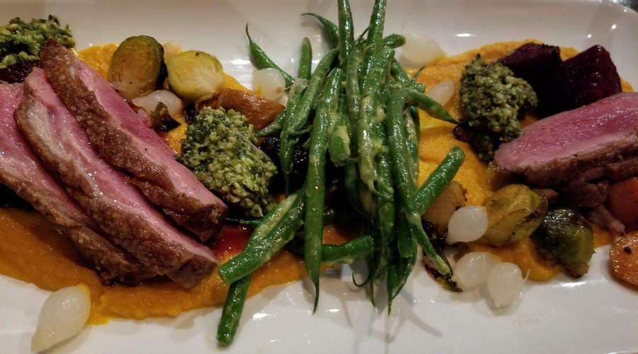 Seared duck breast with carrot puree