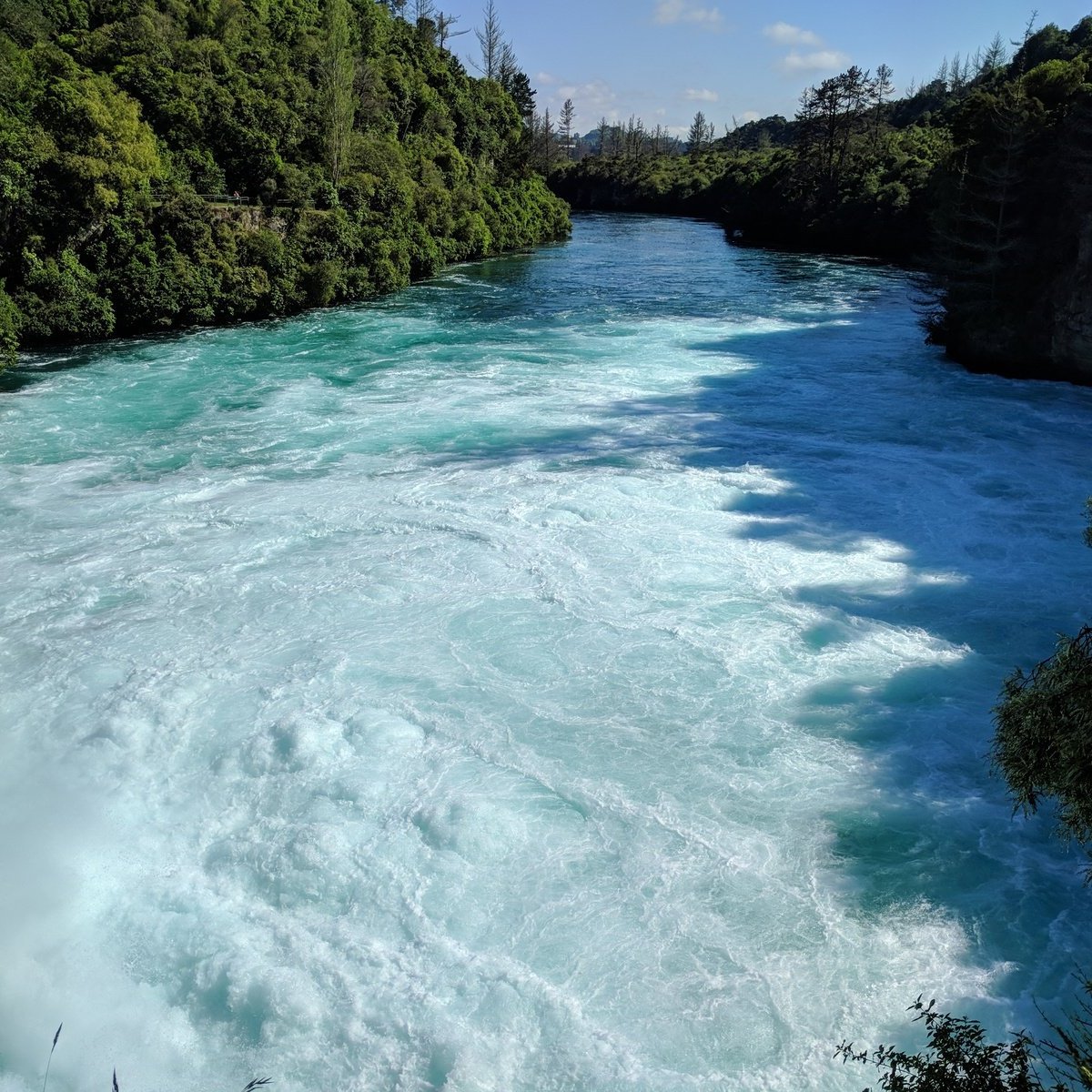 waterfall valley new zealand steep torrent group mountain blue