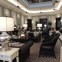 Opulent entrance lounge at The Strand Hotel, Yangon