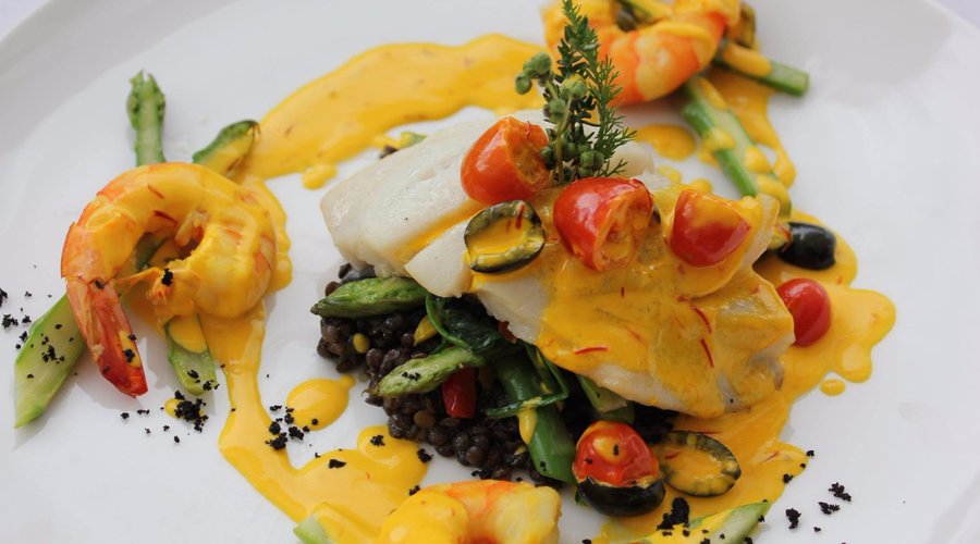 halibut with prawns