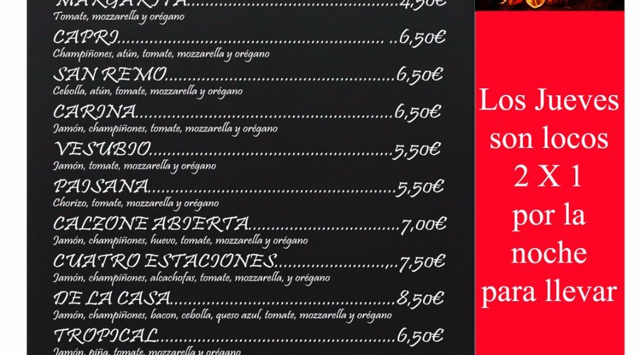 No te pierdas una buena pizza 100% casera al estilo italiano al horno de leña.
