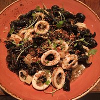 Squid Ink pasta with calamari