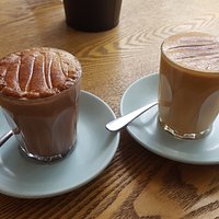 Red latte on the right