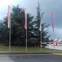 Flags of Confederatio Helvetica in front of Palexpo