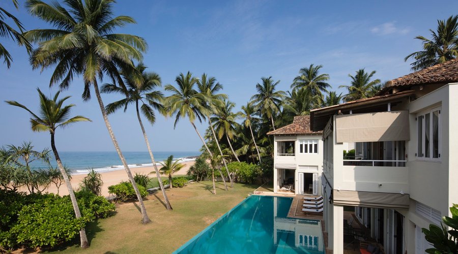 Looking over the pool and the beach