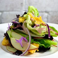 Red Oak and Chicory, Curried Pumpkin Seeds, Gala Apples, Gloucester Cheddar, Garlic Flowers