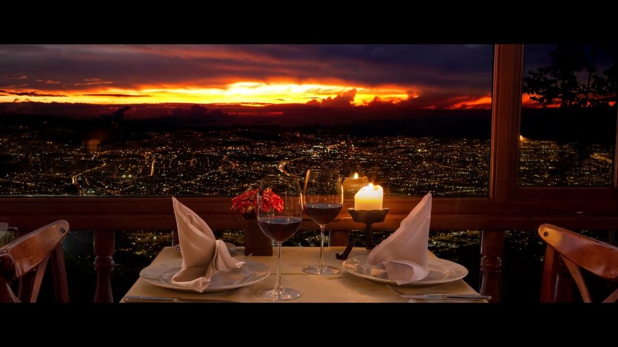 View of Bogotá from our balcony, at sunset.