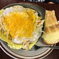 Meat lovers skillet with white Texas toast
