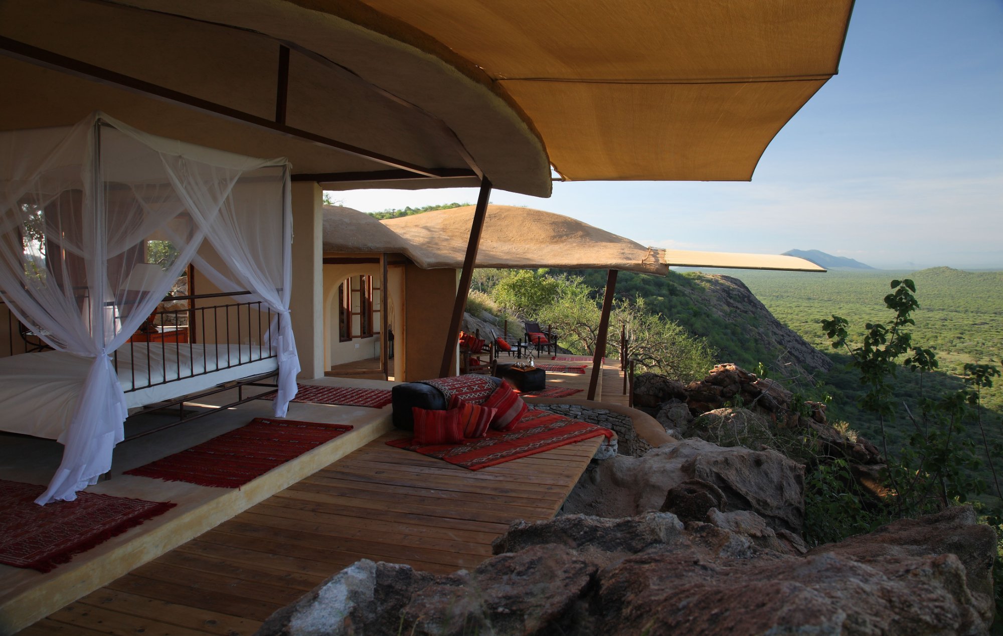 Luxury tented camp in the Kenyan wilderness with elevated views
