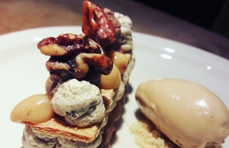 Chocolate & Walnut Mille-Feuille with Caramel ice cream
