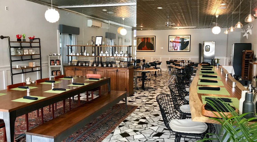 view of the dining and bar area