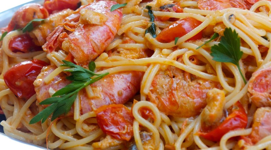 Spaghetti con Tiger Prawns
