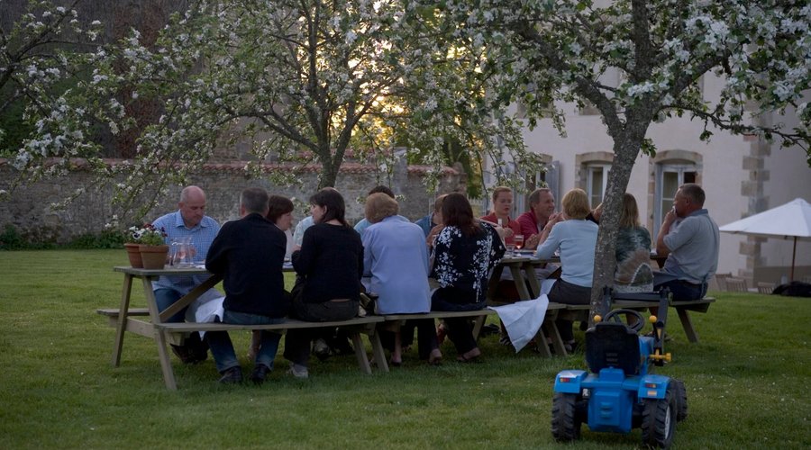 Zomers diner onder de appelboom; diner outside, diner dans le jardin.
