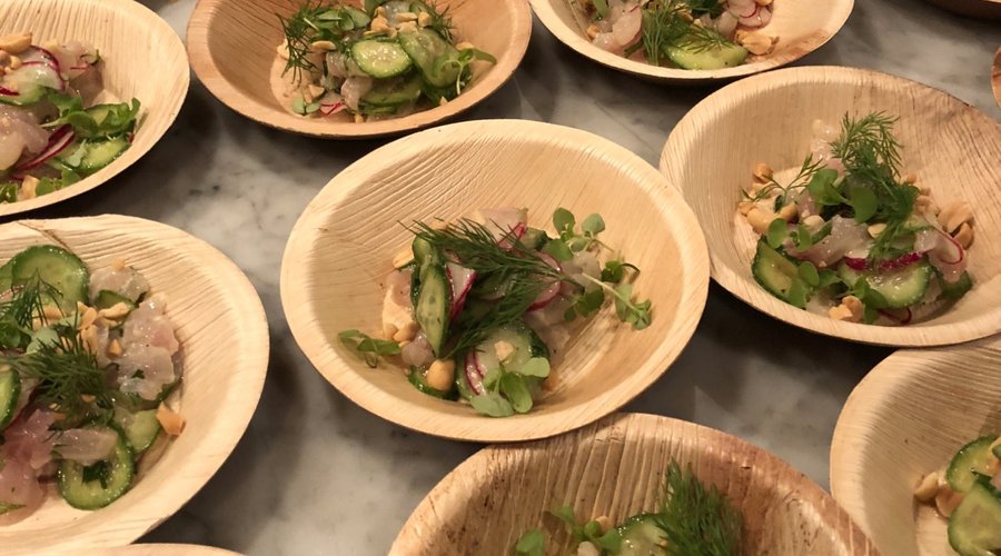 Snapper Ceviche with Peanuts, Lime, Cucumbers and Dill 