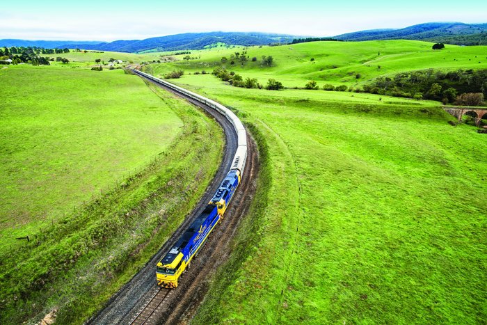 The Indian Pacific travels through the Terana Valley in NSW.
