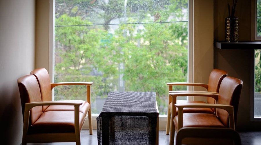 Sofa with street view at Cafe