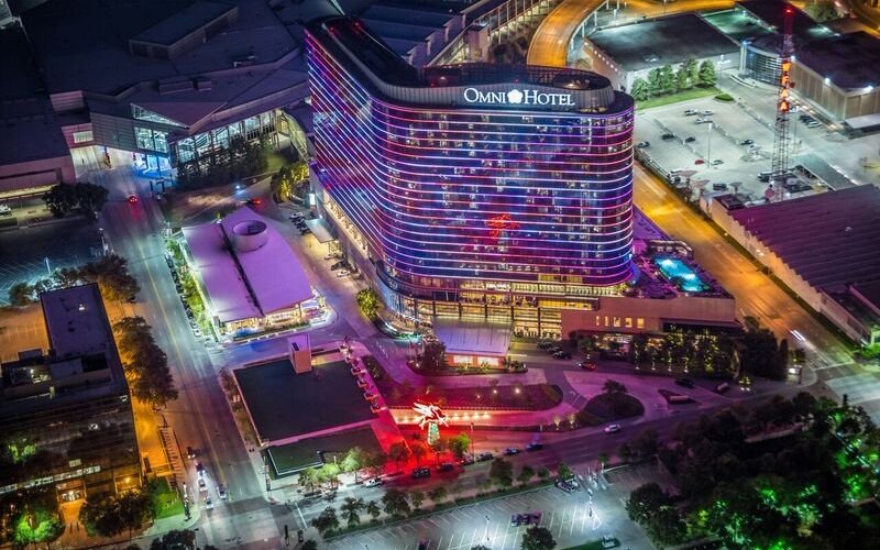 Colors illuminate the skyline with LED lights surrounding the hotel