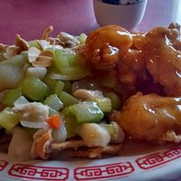 Sweet & Sour Chicken with Chicken Subgum Chowmein, under $6 for lunch.