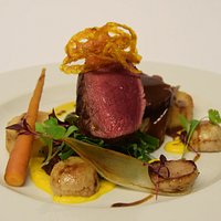 Venison, potato fondant, baby turnips and a trio of carrots