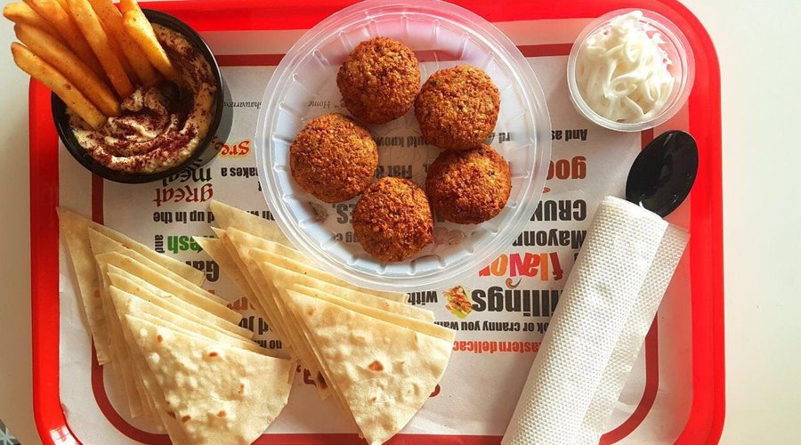 Fries with Hummus, Falafel & Pita bread