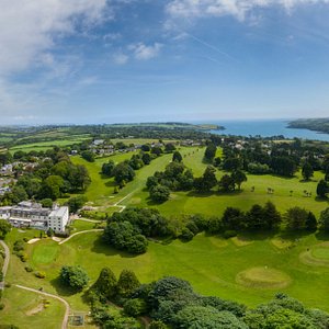 A stunning aerial view of the hotel and it's location by the Helford River in Cornwall