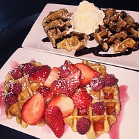 Waffles with fruit or Chocolate sauce and Ice cream