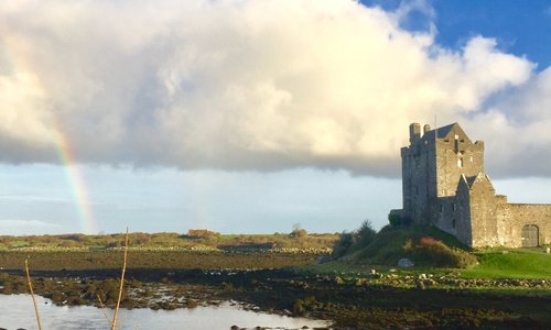 Dungaire Castle with a rainbow captured.
