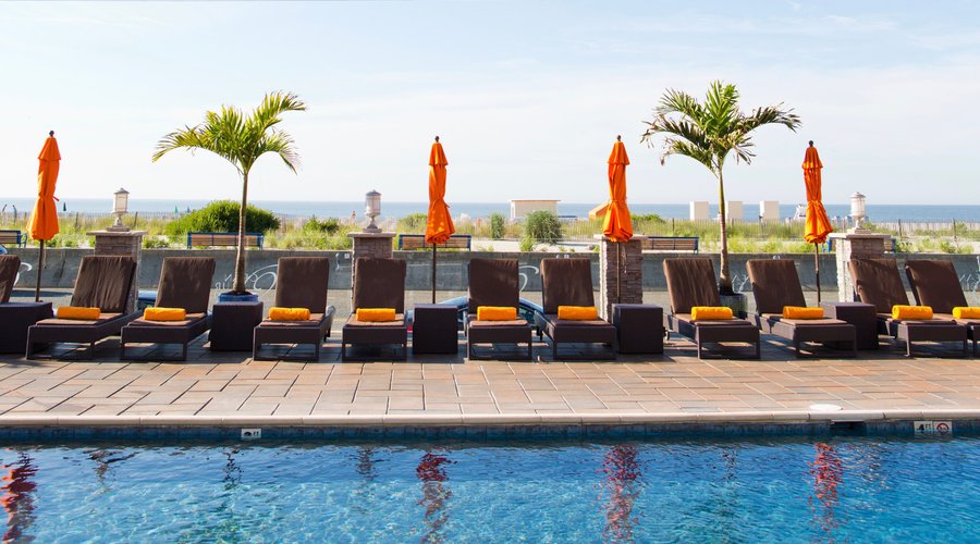 The pool overlooking Cape May’s beach at Ocean Club Hotel