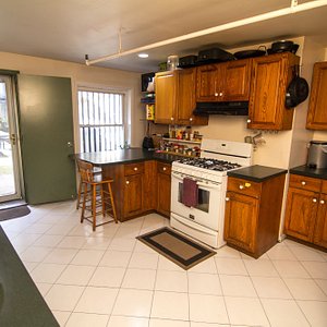 Kitchen, with a view of the back garden