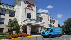 Hampton Inn Princeton in South Brunswick, image may contain: Hotel, Building, Moving Van, Vehicle