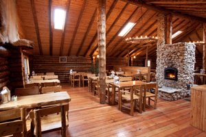 Lazy Bear Lodge in Churchill, image may contain: Wood, Fireplace, Housing, Log Cabin