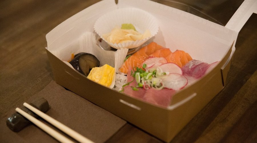 Chirashi sushi bento box takeaway, Photo: Polona Plasin