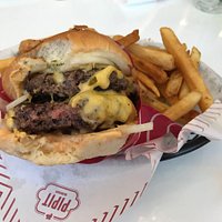 Delicious burger and fries