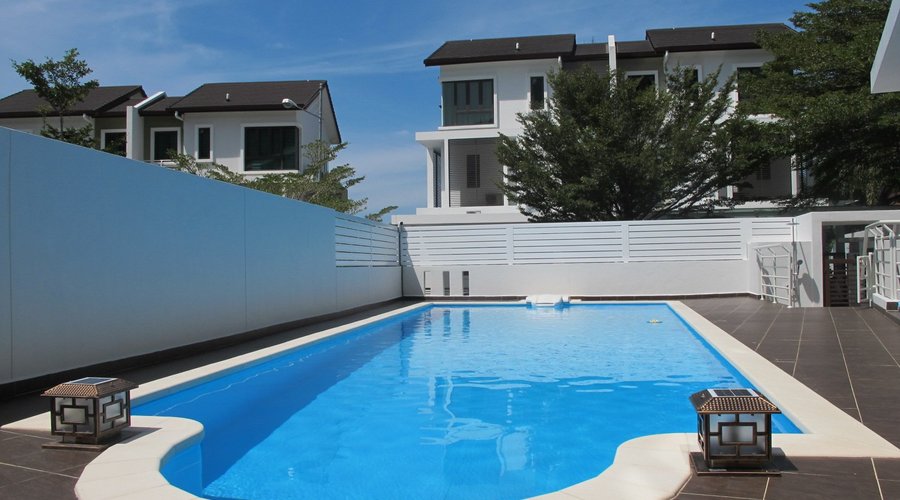 private swimming pool with blue sky