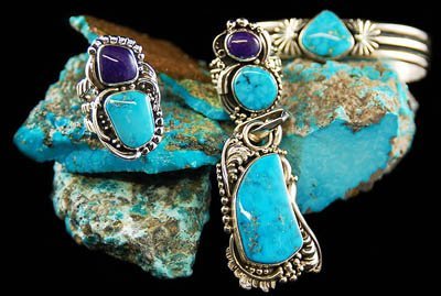 High Grade American Turquoise Jewelry by the Hartman Family.