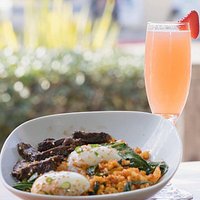Kimchi Fried Rice and Sous Vide Eggs with a Strawberry Mimosa at Brunch